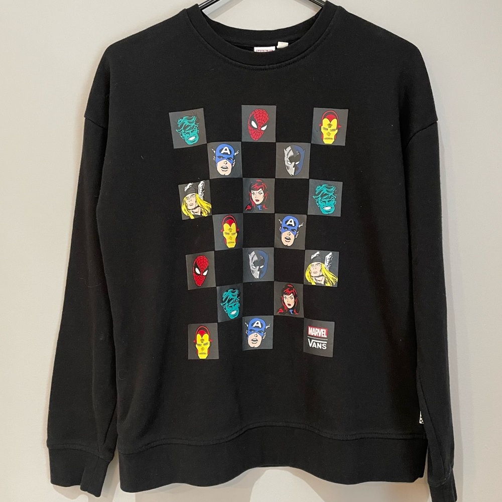 Marvel x Vans Collaboration Sweatshirt Size S Black Crew Neck Long Sleeves